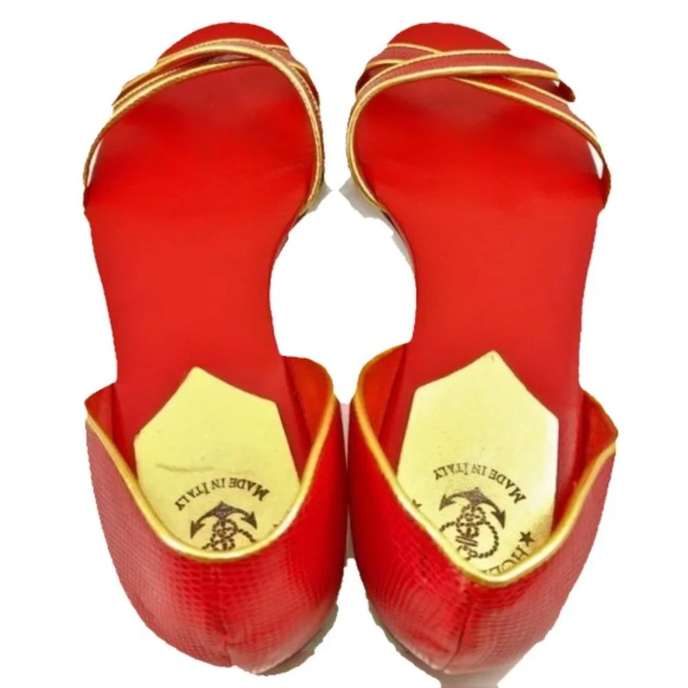 Hollywould Red D’orsay Flats Sandals Sz 38.5 8.5